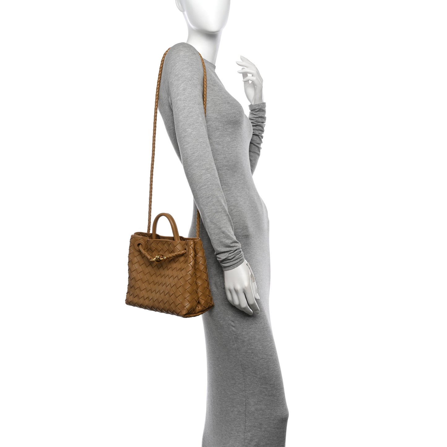 Nappa Intrecciato Small Andiamo Shoulder Bag Dark Praline