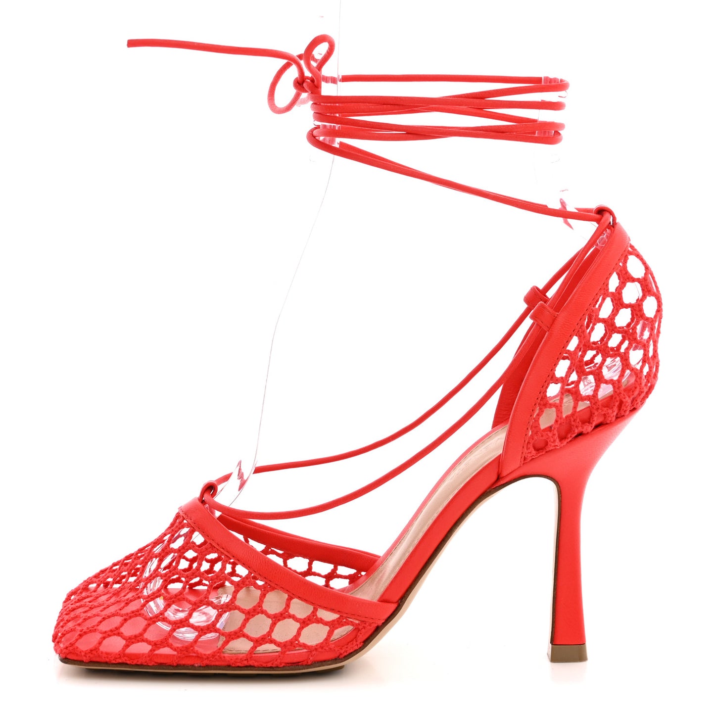 Mesh Nappa Stretch Ankle Tie Sandals 36 Tomato