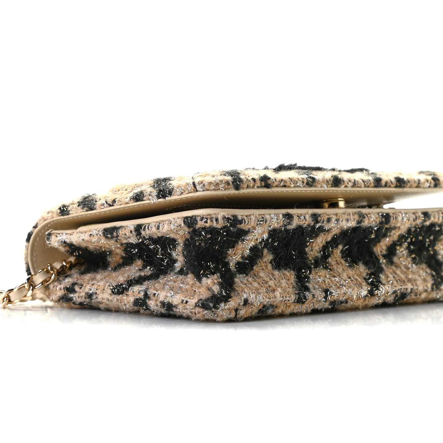 Tweed Shearling Quilted Chanel Wallet On Chain WOC and Coin Purse Beige Black