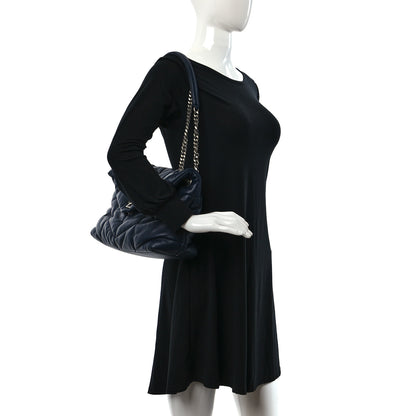 Saint Laurent Lambskin Quilted Medium Loulou Puffer Monogram Chain Satchel Navy 2 of 11