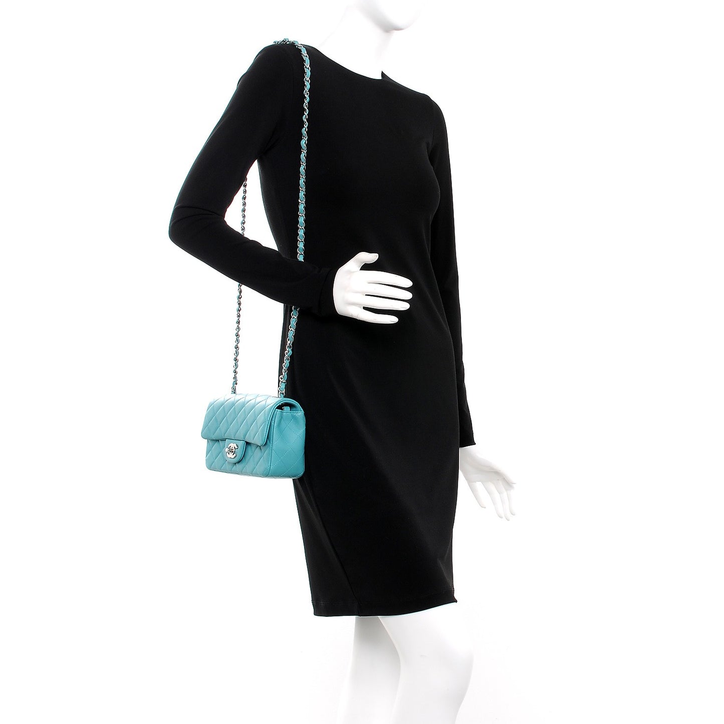 Lambskin Quilted Mini Rectangular Flap Turquoise