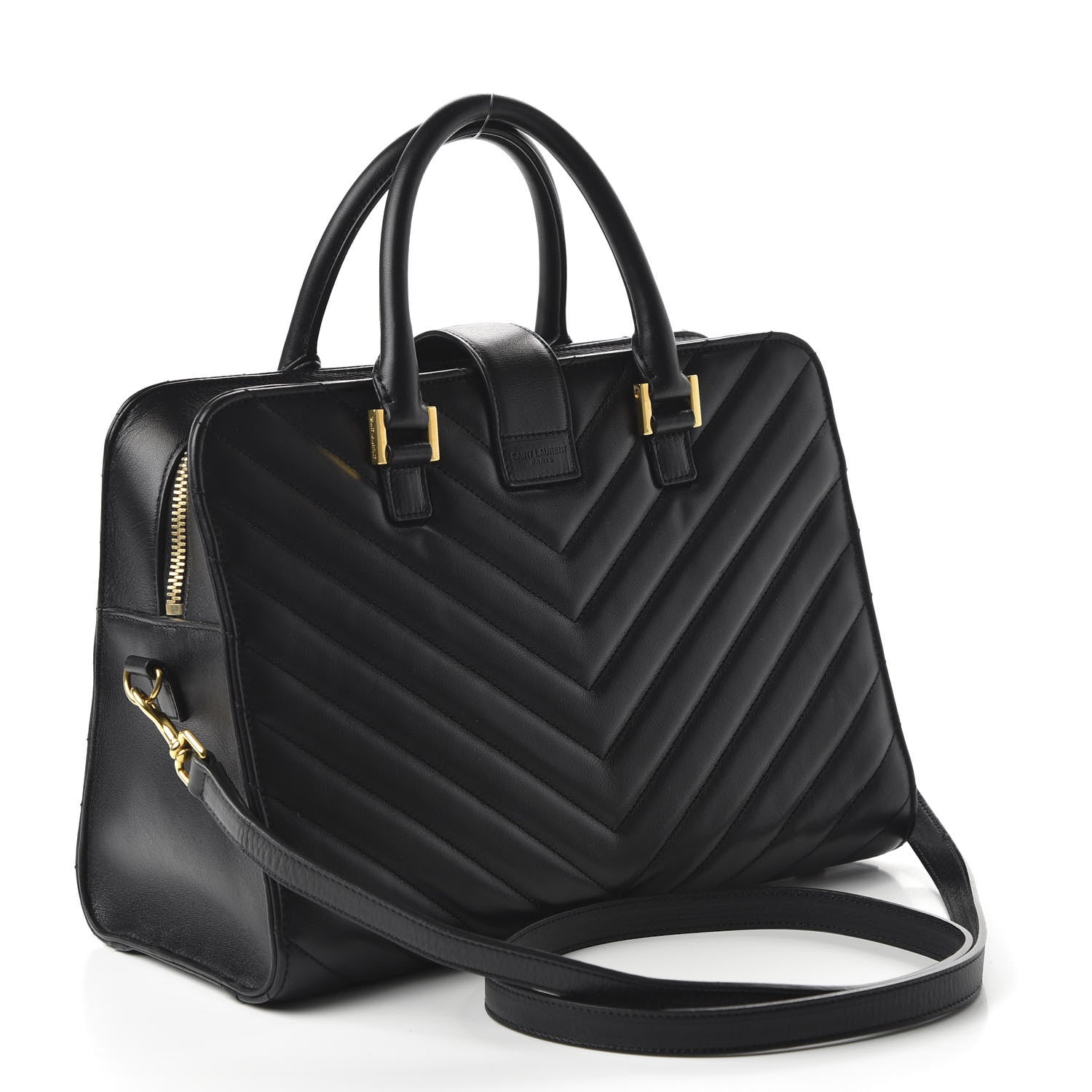 Saint Laurent Calfskin Matelasse Chevron Small Monogram Cabas Black 3 of 9
