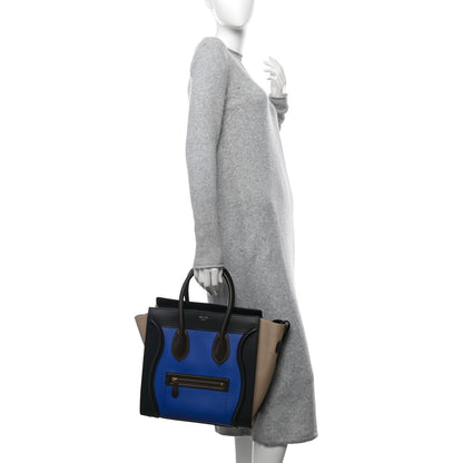 Celine Elephant Calfskin Mini Tri-Color Luggage Indigo 2 of 10