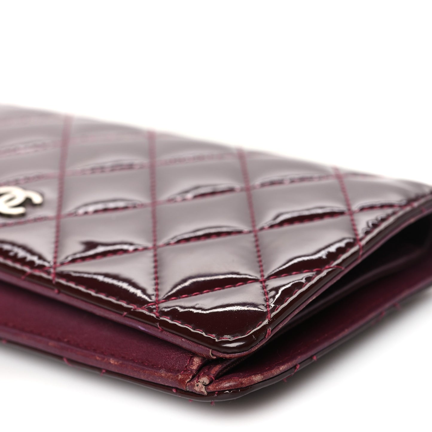 Patent Calfskin Quilted Yen Wallet Red