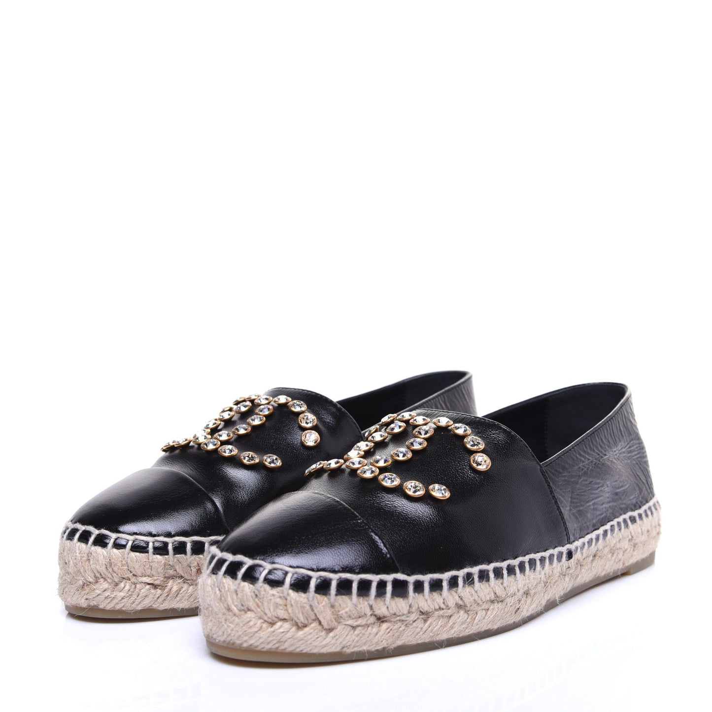 Patent Calfskin Crystal CC Espadrilles 36 Black