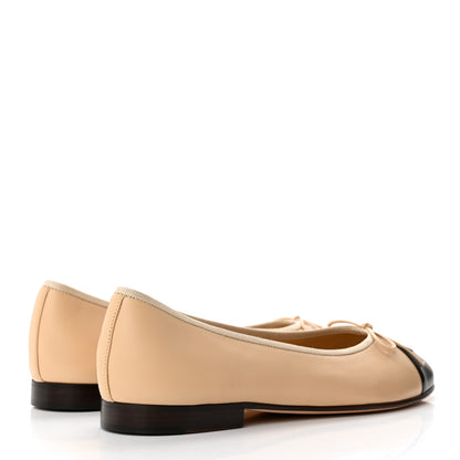 Chanel Lambskin Cap Toe CC Ballerina Flats 41 Beige Black 4 of 10
