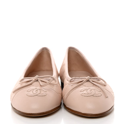 Chanel Lambskin Quilted CC Cap Toe Ballerina Flats 35 Light Pink 3 of 9