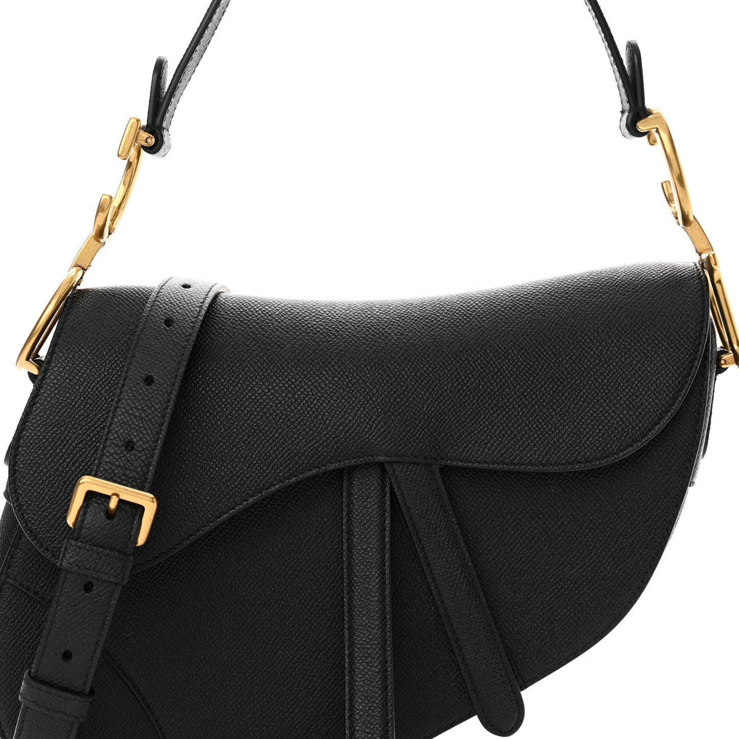 Grained Calfskin Saddle Bag With Strap Black