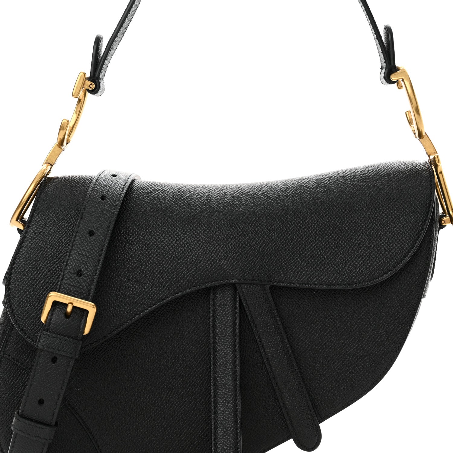 Christian Dior Grained Calfskin Saddle Bag With Strap Black 8 of 13