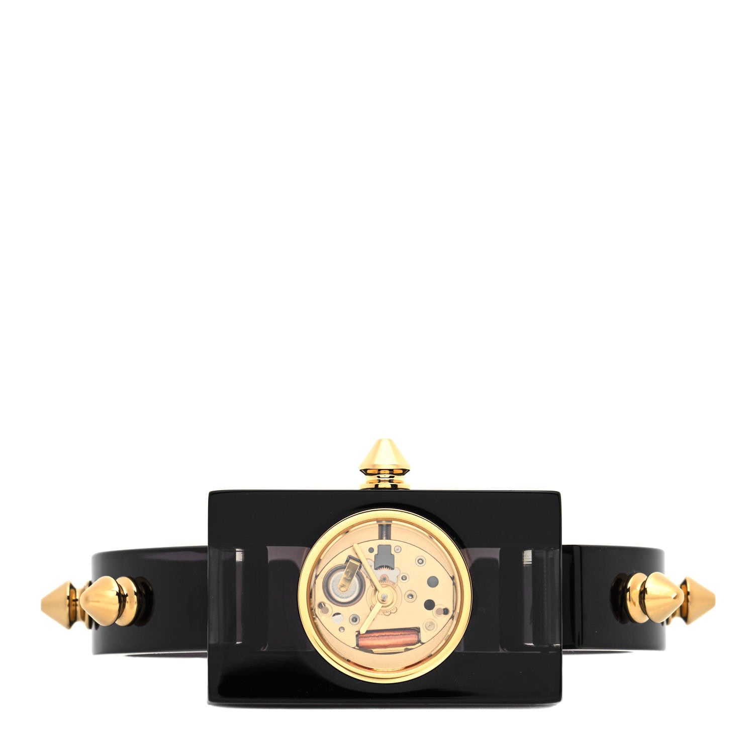 Gucci Stainless Steel Plexiglass 24mm Skeleton Stud Quartz Watch Black 2 of 5