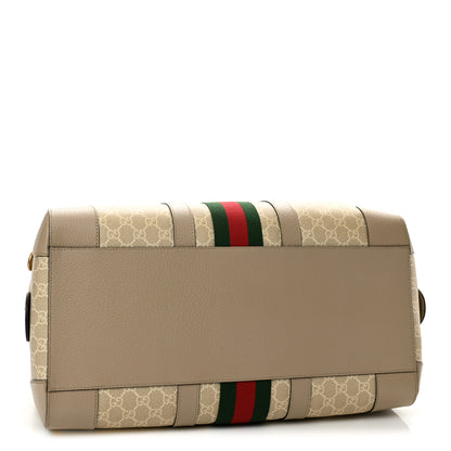 Gucci GG Supreme Monogram Textured Dollar Calfskin Web Medium Savoy Duffle Bag Beige Mystic White Oatmeal 3 of 8