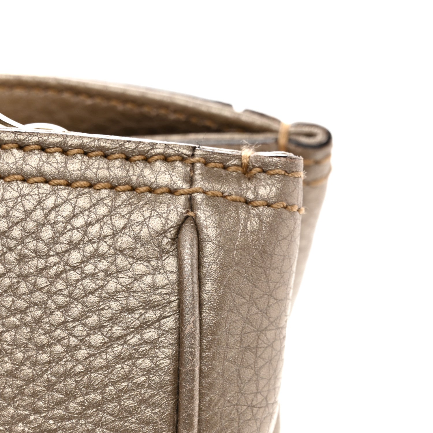 Gucci Metallic Pebbled Calfskin Medium Bamboo Shopper Tote Golden