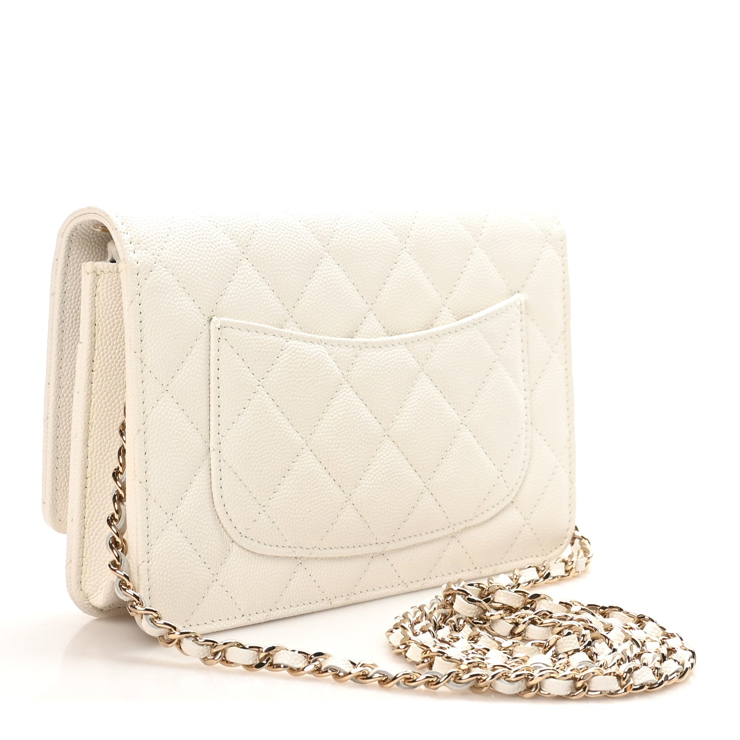 Chanel Caviar Quilted Striated CC Wallet on Chain WOC White 3 of 12
