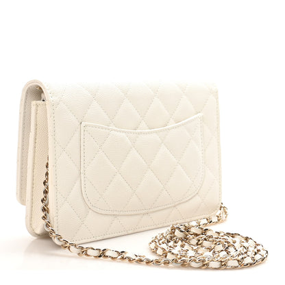 Chanel Caviar Quilted Striated CC Wallet on Chain WOC White 3 of 12