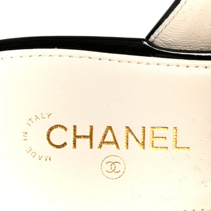 Chanel Lambskin Patent Calfskin CC Thong Sandals 37 White Black 7 of 9