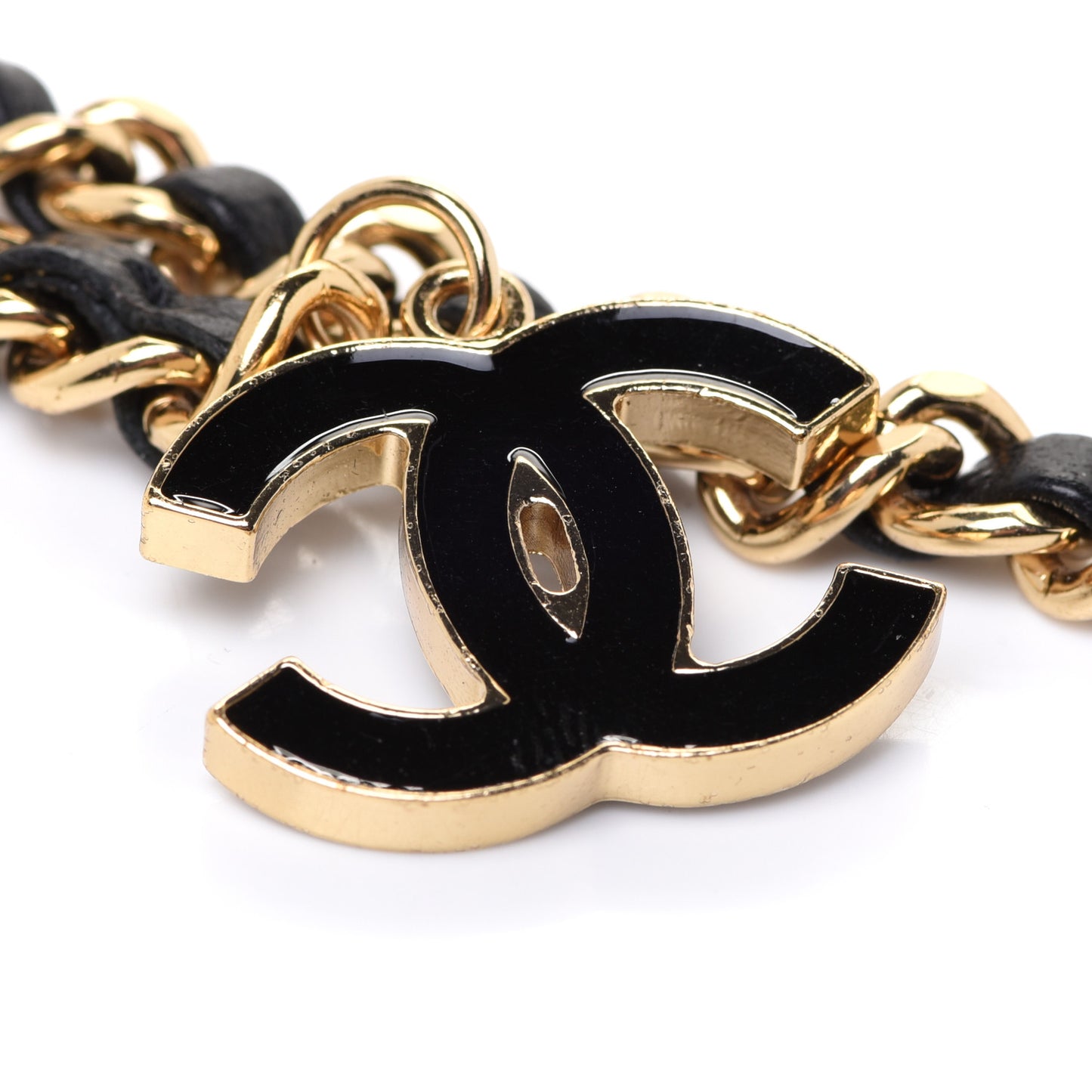Lambskin Enamel CC Chain Belt Black Gold