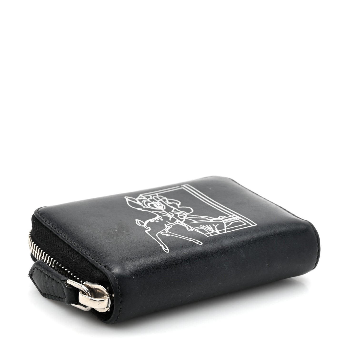 Calfskin Iconic Bambi Print Mini Zip Wallet Black White