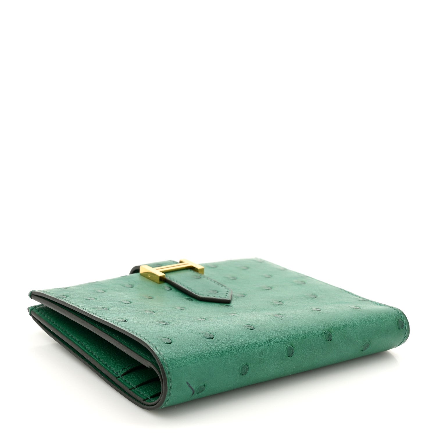 Hermes Ostrich Bearn Compact Wallet Vert Vertigo 4 of 9