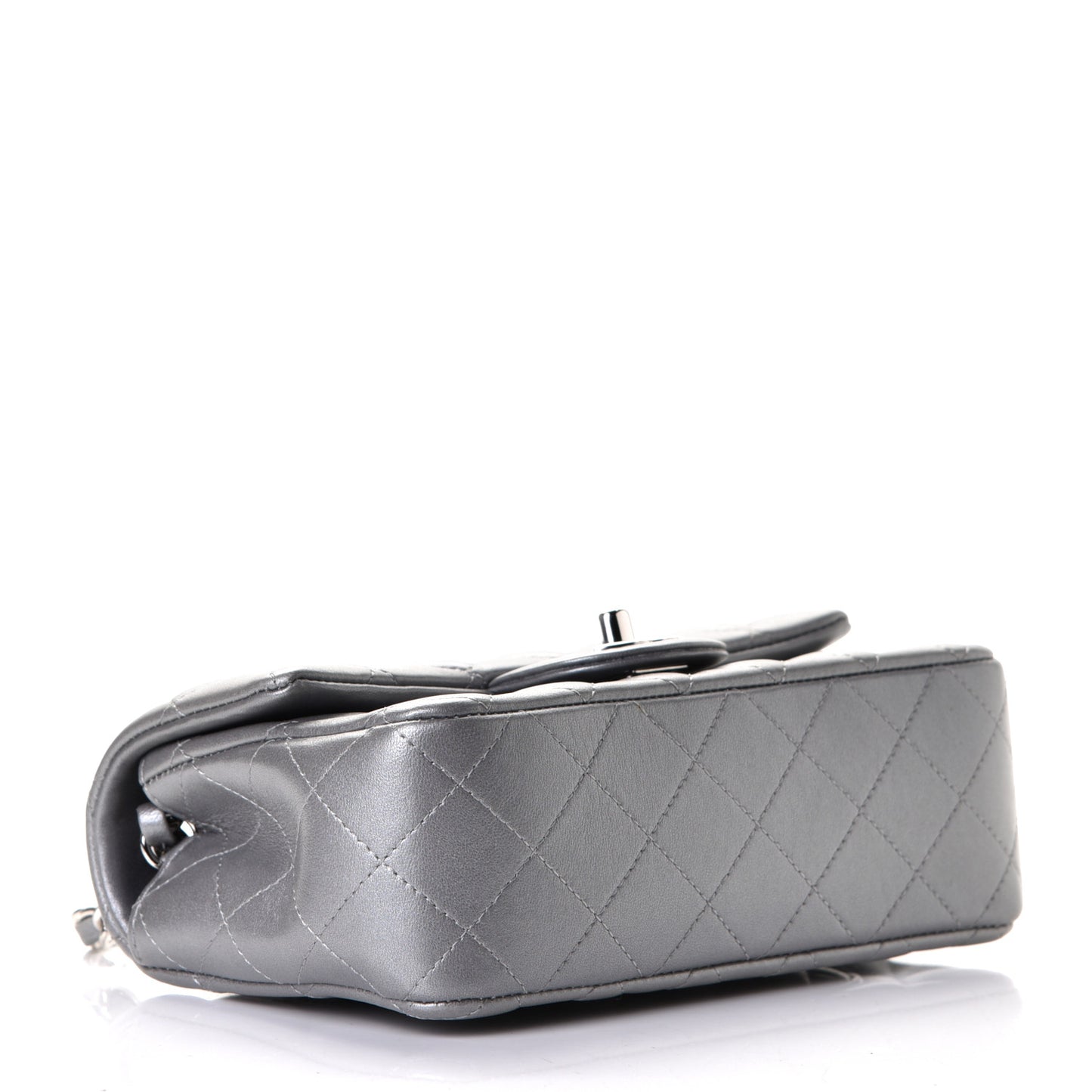 Metallic Lambskin Quilted Mini Rectangular Flap Silver