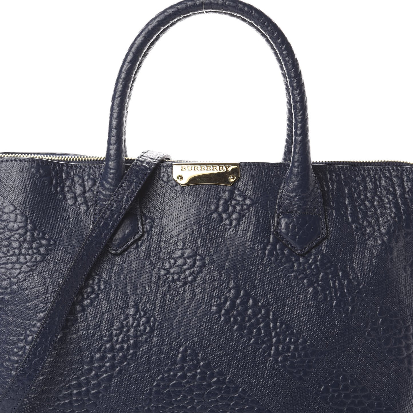 Heritage Grain Check Embossed Medium Dewsbury Tote Blue Carbon