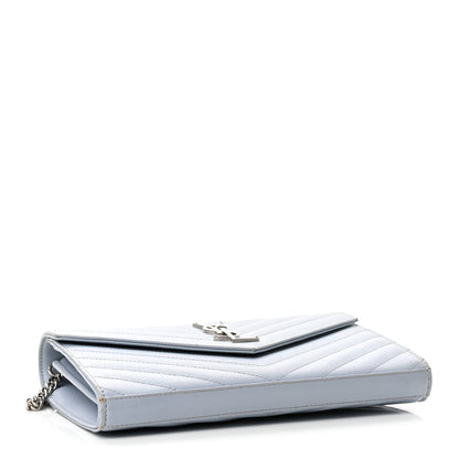 Saint Laurent Grain De Poudre Matelasse Chevron Monogram Chain Wallet Sky Blue 3 of 9