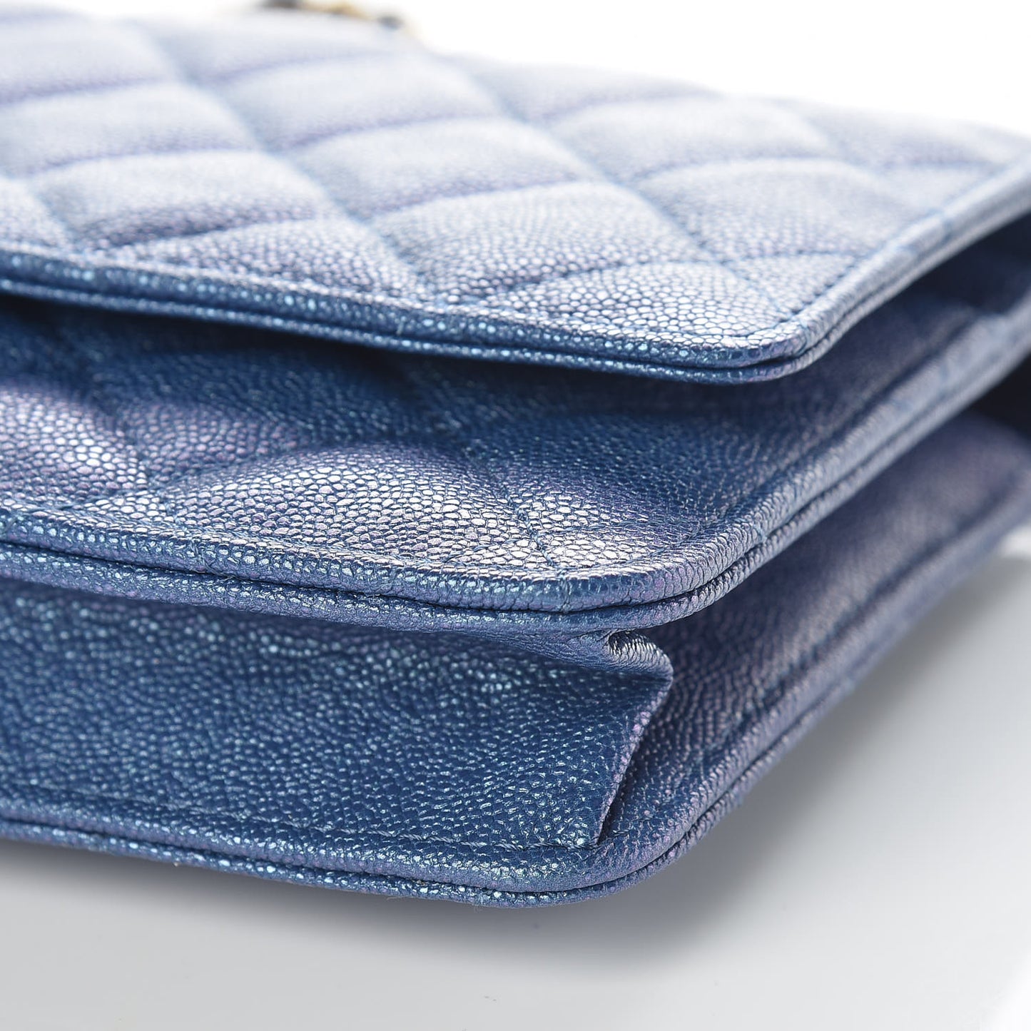 Iridescent Caviar Quilted Wallet On Chain WOC Dark Blue