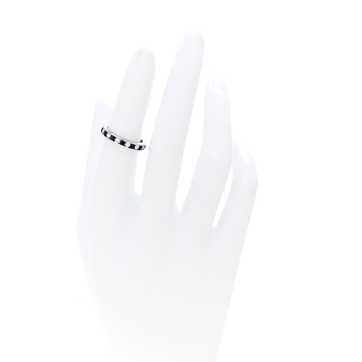 Tiffany Platinum Diamond Blue Sapphire Eternity Band Ring 49 5 2 of 4