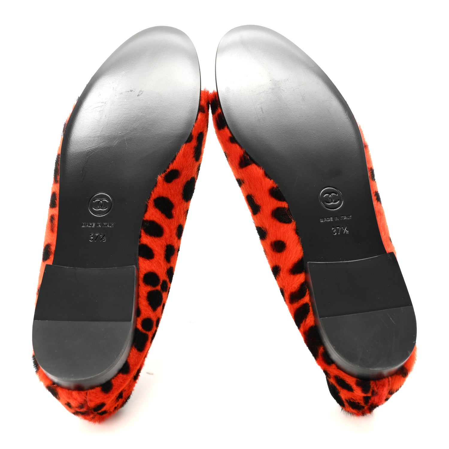 Chanel Pony Hair Lambskin Patent Cap Toe CC Ballerina Flats 37.5 Orange Black White 5 of 9