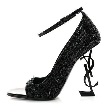 Saint Laurent Crystal Embellished Opyum Ankle Strap Sandals 38.5 Black 1 of 9