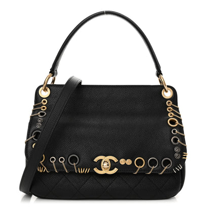 Chanel Caviar Quilted Grommet Embellished Small Piercing Chic Flap Bag Black 1 of 11