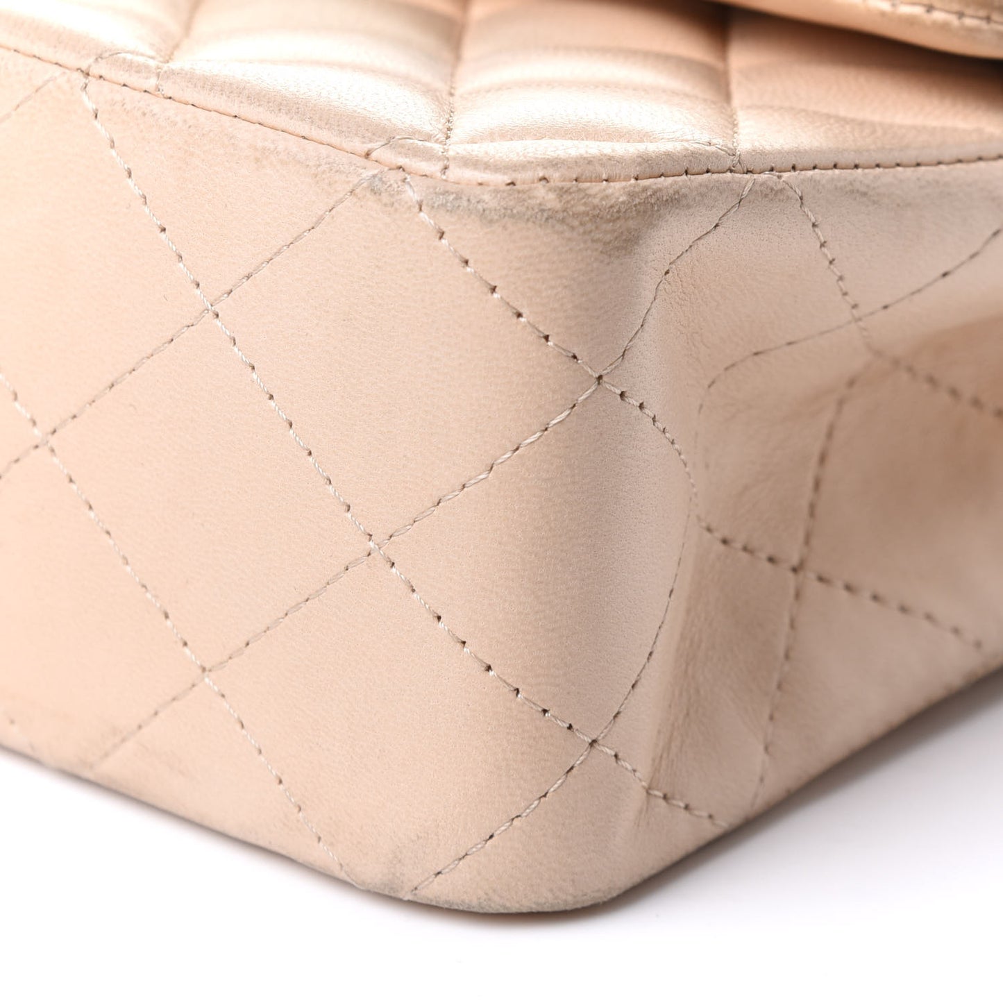 Lambskin Quilted Medium Double Flap Beige