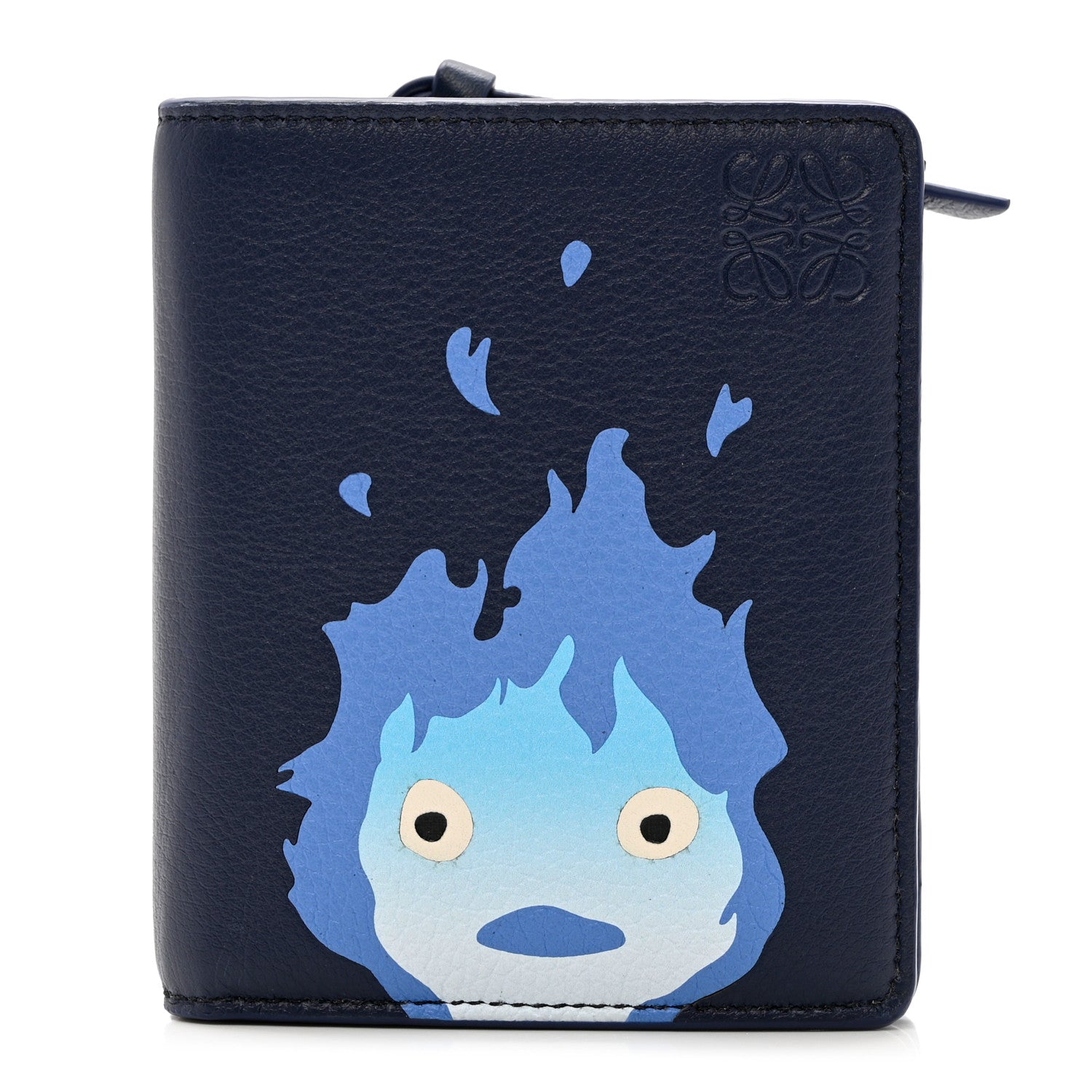 Loewe X HOWLS MOVING CASTLE Satin Calfskin Calcifer Compact Zip Wallet Marine 1 of 7