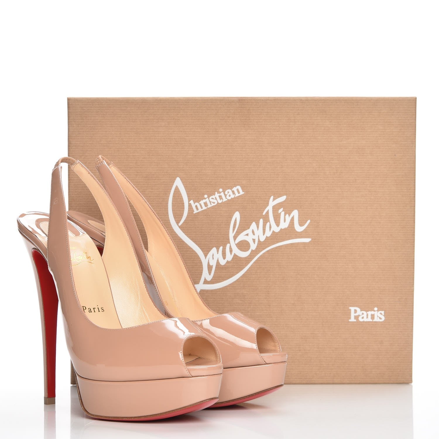 Christian Louboutin Patent Lady Peep Sling 150 Pumps 39.5 Nude 10 of 10