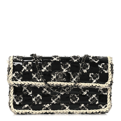 Chanel Tweed Patent Quilted Rectangular Flap Black White 1 of 10