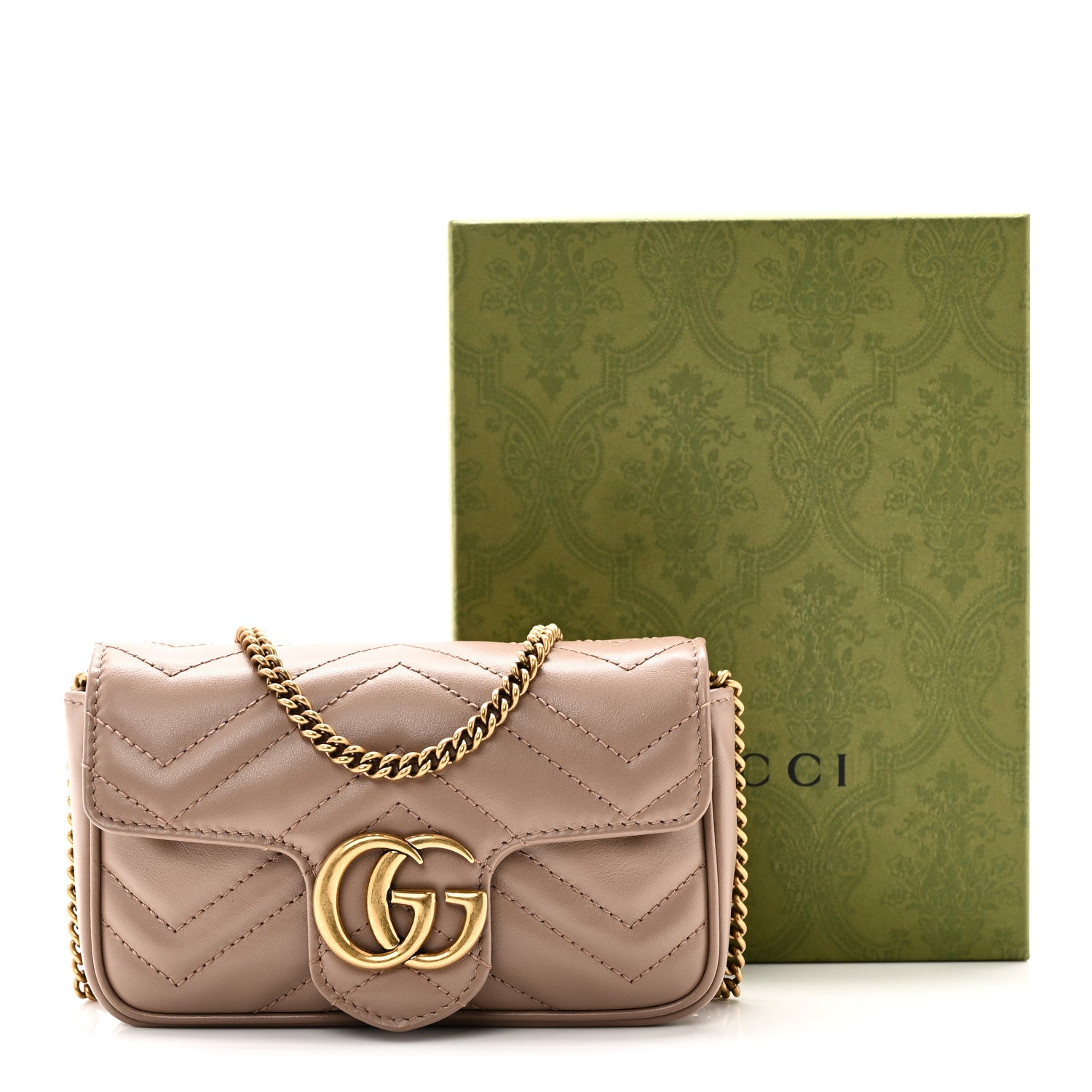 Gucci Calfskin Matelasse Super Mini GG Marmont Shoulder Bag Porcelain Rose 11 of 11