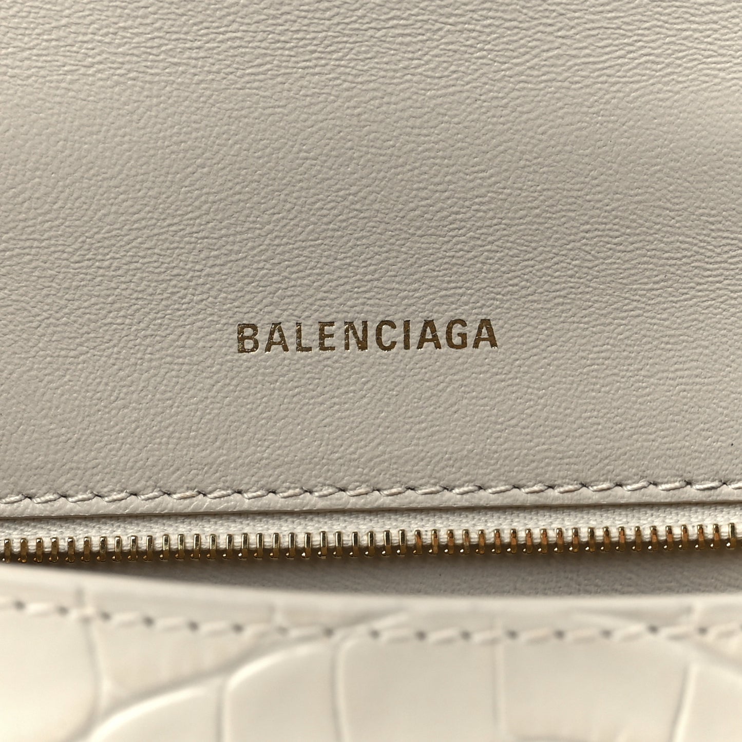 Shiny Calfskin Crocodile Embossed Small Hourglass Top Handle Bag Cream