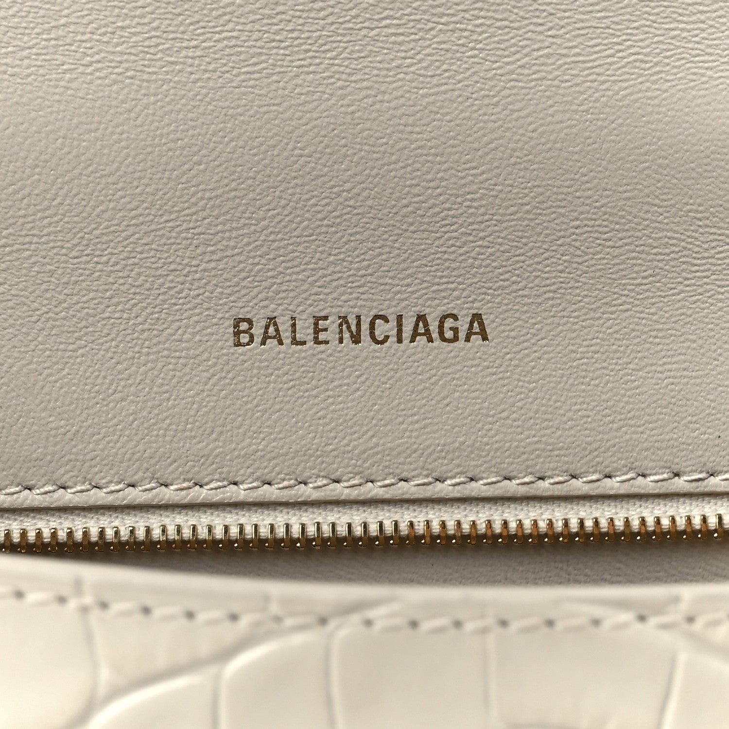 Balenciaga Shiny Calfskin Crocodile Embossed Small Hourglass Top Handle Bag Cream 5 of 10