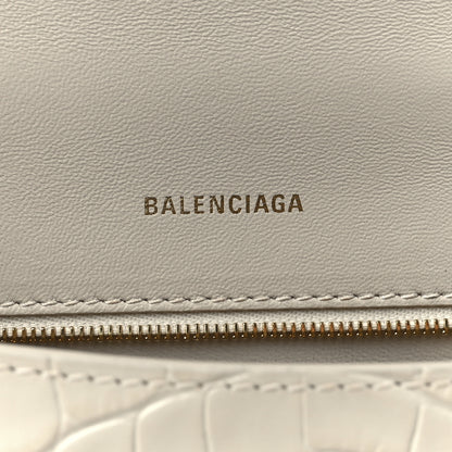 Balenciaga Shiny Calfskin Crocodile Embossed Small Hourglass Top Handle Bag Cream 5 of 10