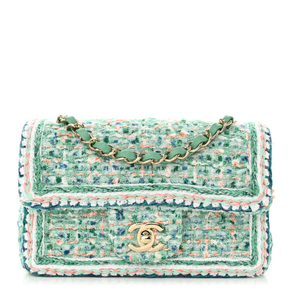 Chanel Tweed Quilted Mini Rectangular Flap Green White Blue Orange 1 of 13