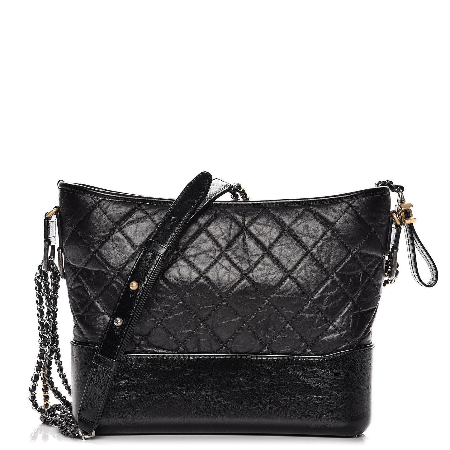 Aged Calfskin Quilted Medium Gabrielle Hobo Black