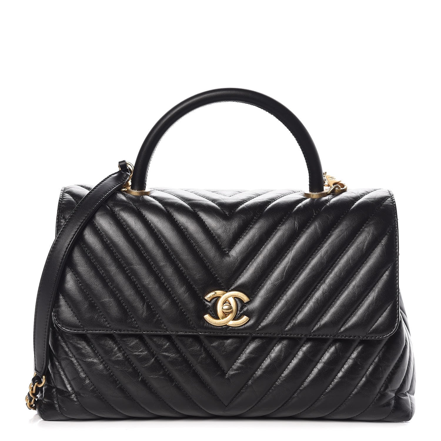 Chanel Calfskin Chevron Quilted Large Coco Handle Flap Light Black 1 of 8