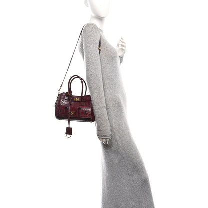 Balenciaga Calfskin Crocodile Embossed Mini Bel Air Carry All Bag Dark Burgundy 2 of 9