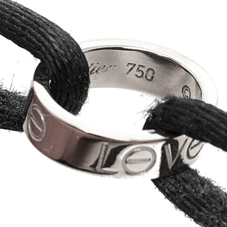 18K White Gold Charity LOVE Adjustable Cord Bracelet Black