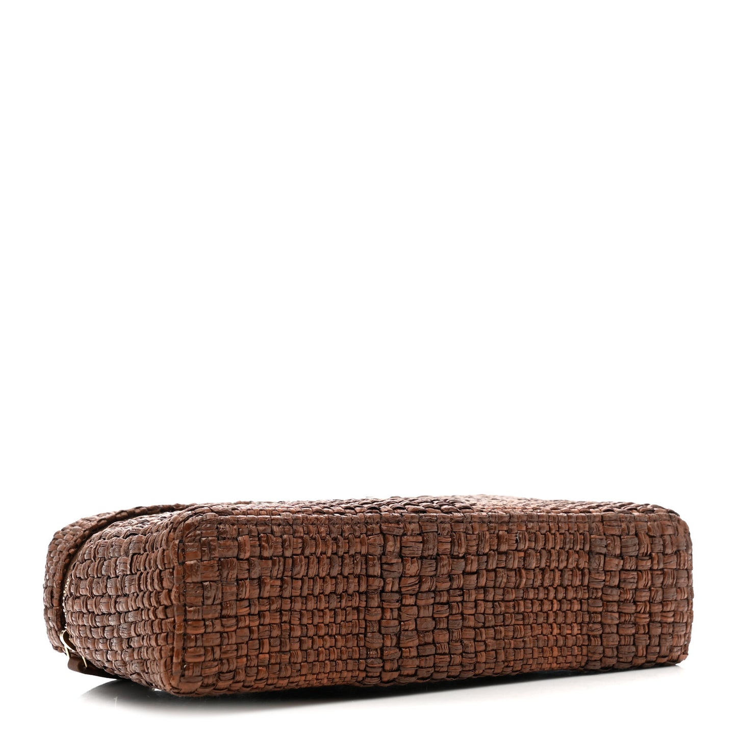 Braided Raffia Quilted Top Handle Slim Vanity With Chain Brown