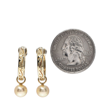 Mikimoto 18K Yellow Gold Golden South Pearl 7mm Hoop Screw Back Earrings 2 of 3