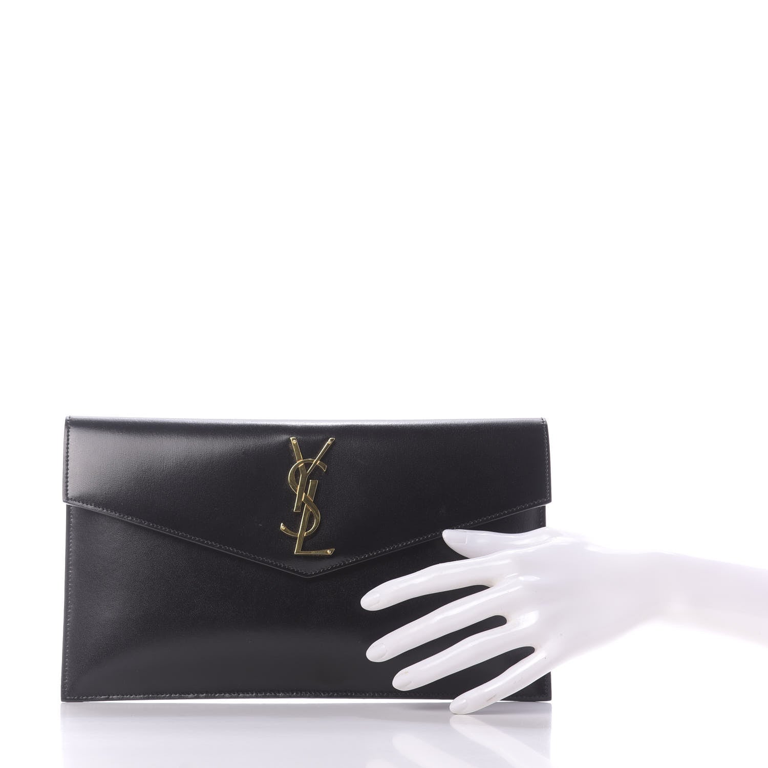 Saint Laurent Smooth Shiny Calfskin Monogram Uptown Pouch Black 2 of 9