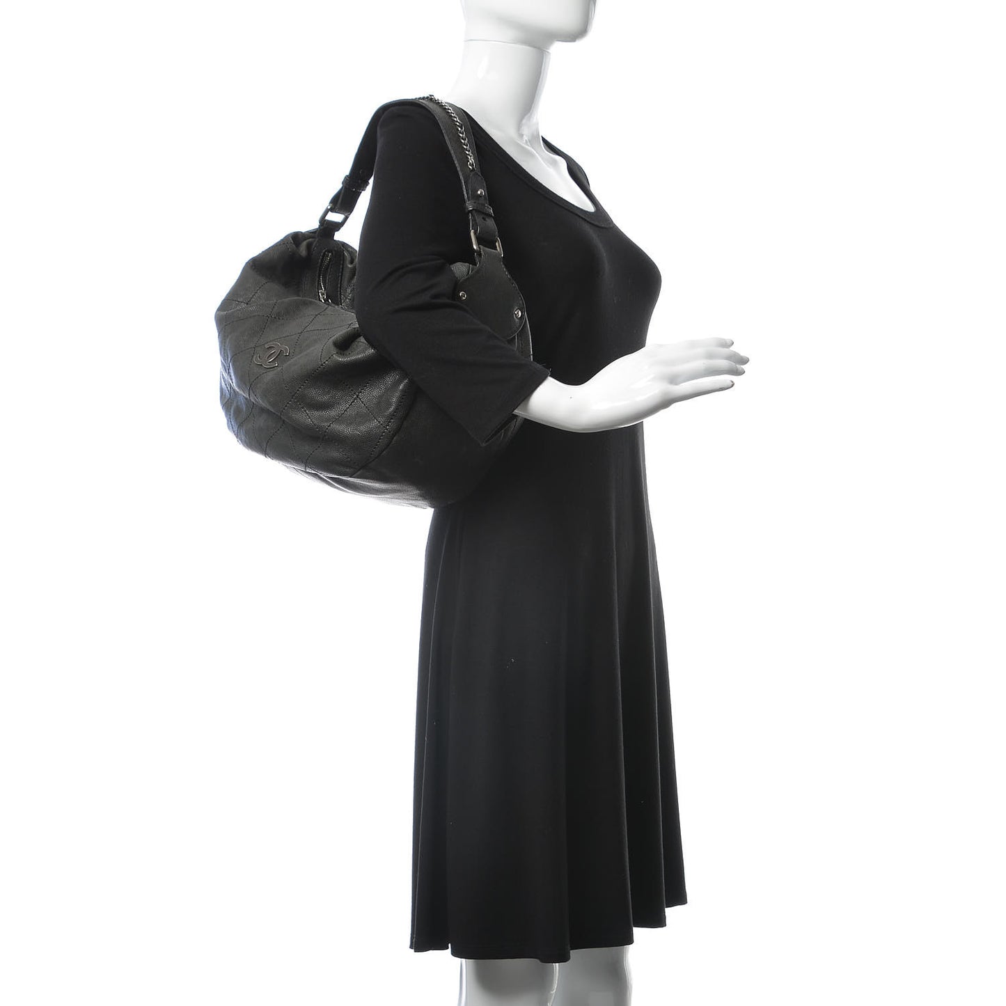 Caviar Stitched Large Outdoor Hobo Black