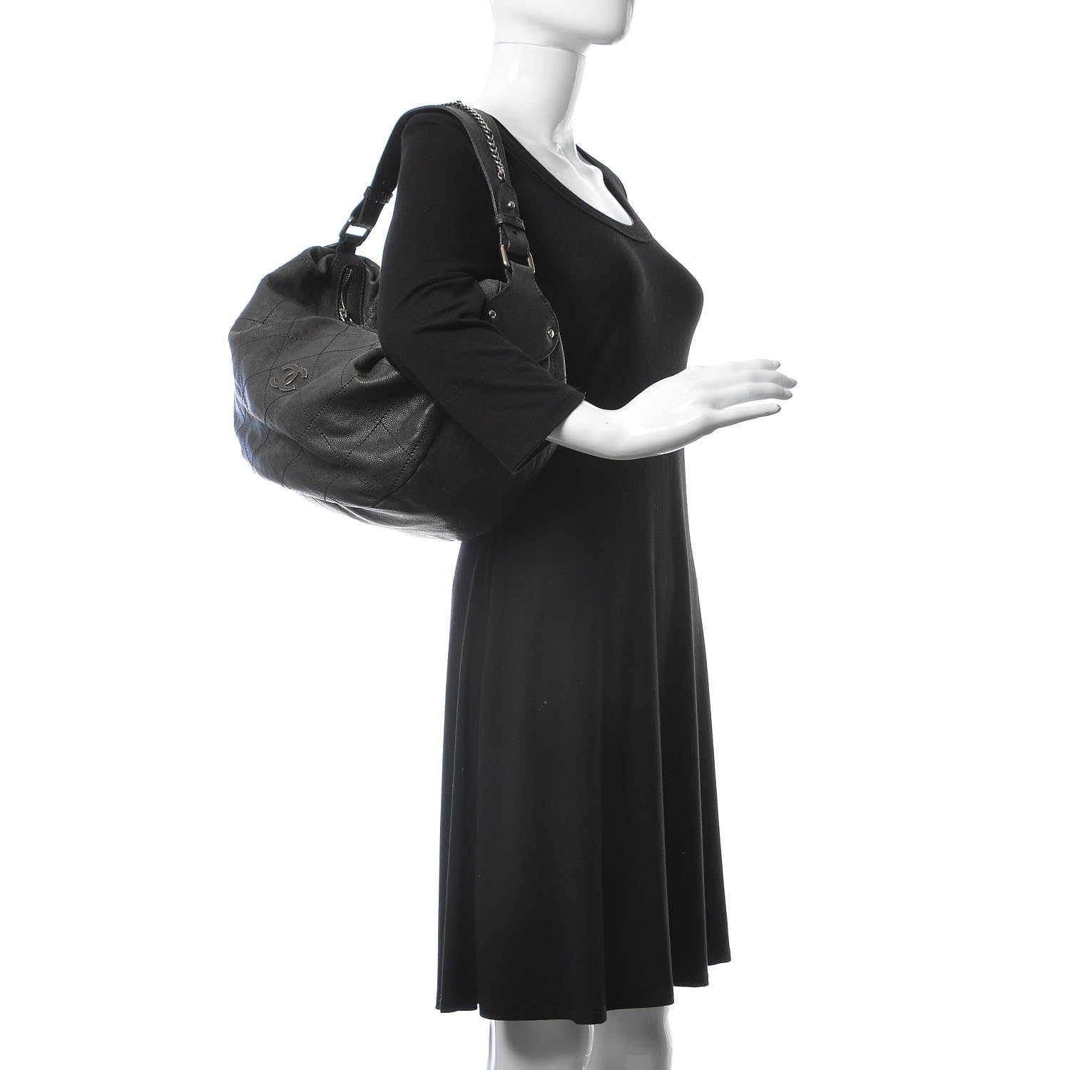 Chanel Caviar Stitched Large Outdoor Hobo Black 2 of 9