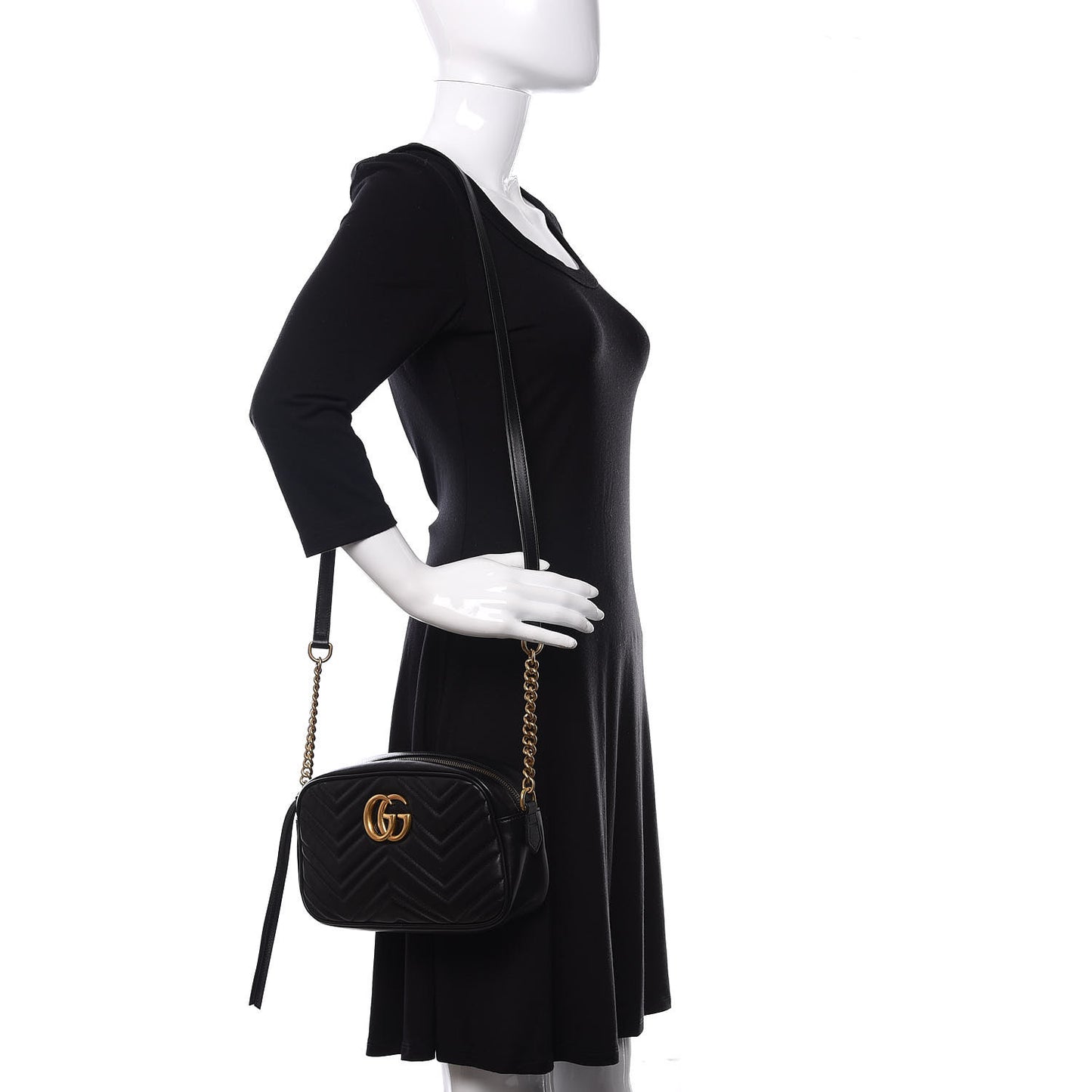 Calfskin Matelasse Small GG Marmont Chain Shoulder Bag Black