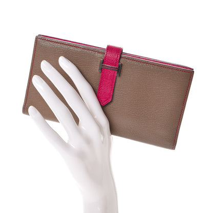 Hermes Chevre Mysore Bi-Color Bearn Gusset Wallet Etoupe Rose Shocking 2 of 7